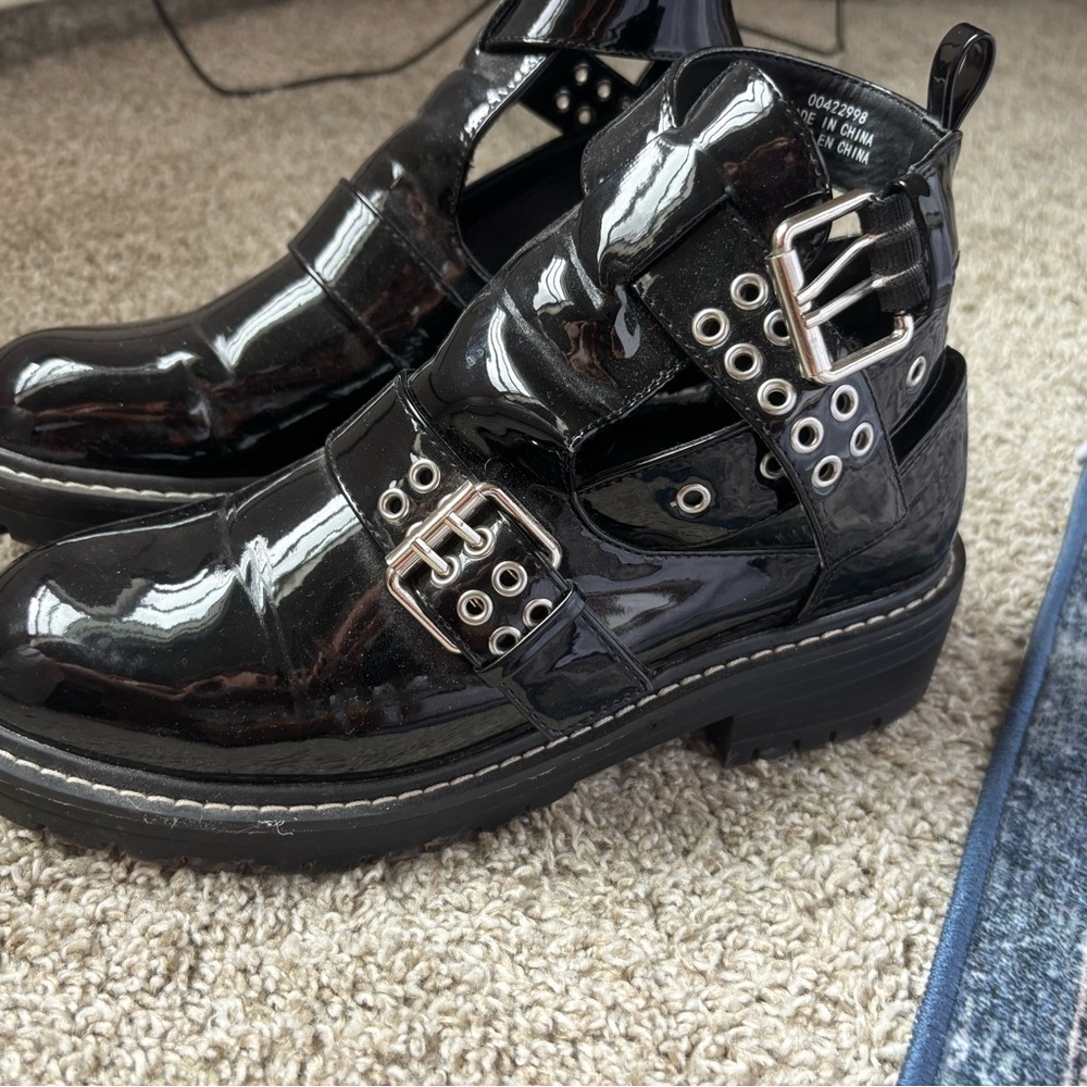 Forever 21 Black Ankle Boots with Silver Buckles